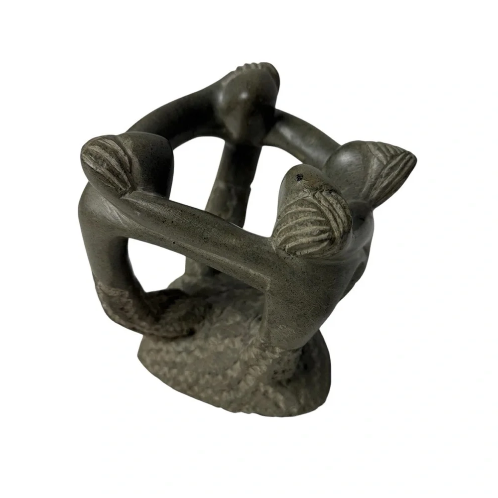 Clay Pottery Circle of Friends Mayan Aztec Candle Holder Grey Decor Family Of 4
